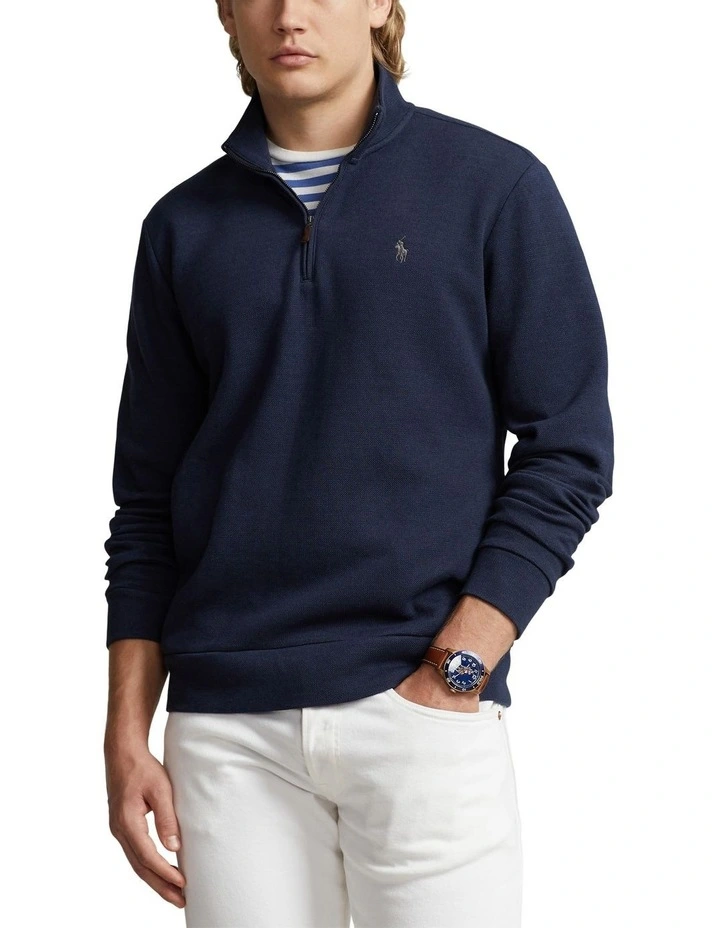 Polo Ralph Lauren Double-Knit Mesh Quarter-Zip Pullover in Blue MYER