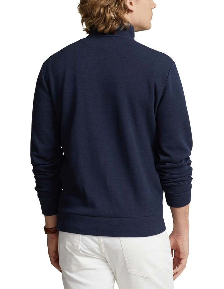 Double-Knit Mesh Quarter-Zip Pullover in Blue image 2