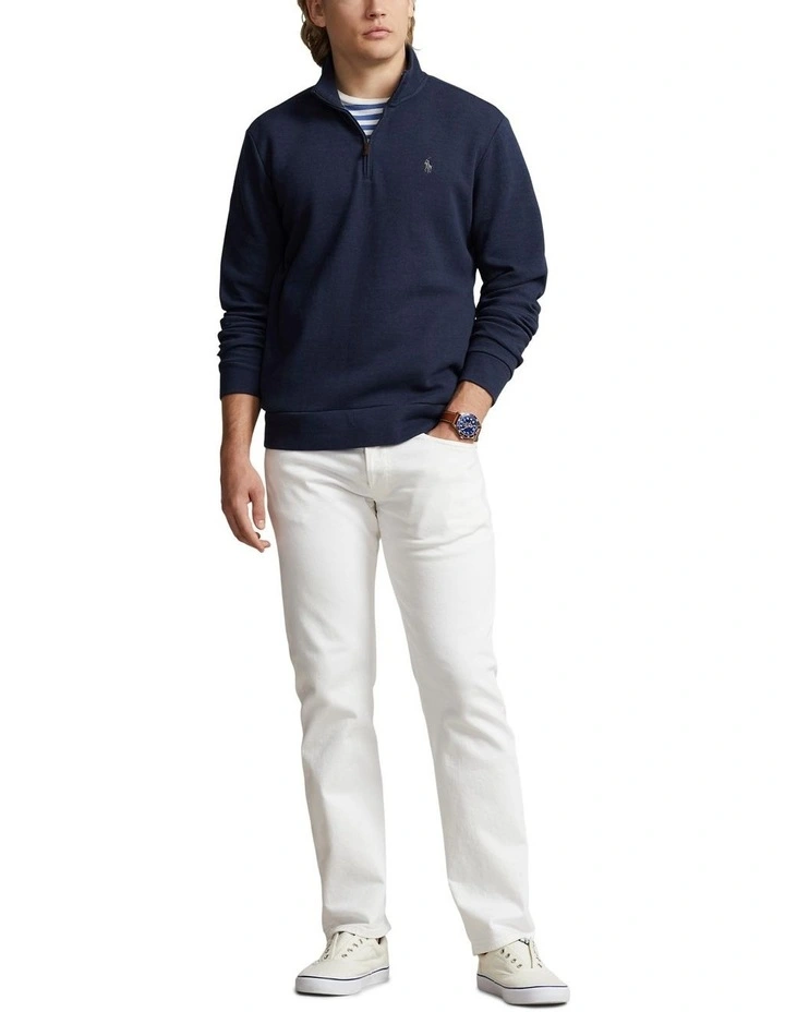 Double-Knit Mesh Quarter-Zip Pullover in Blue image 3