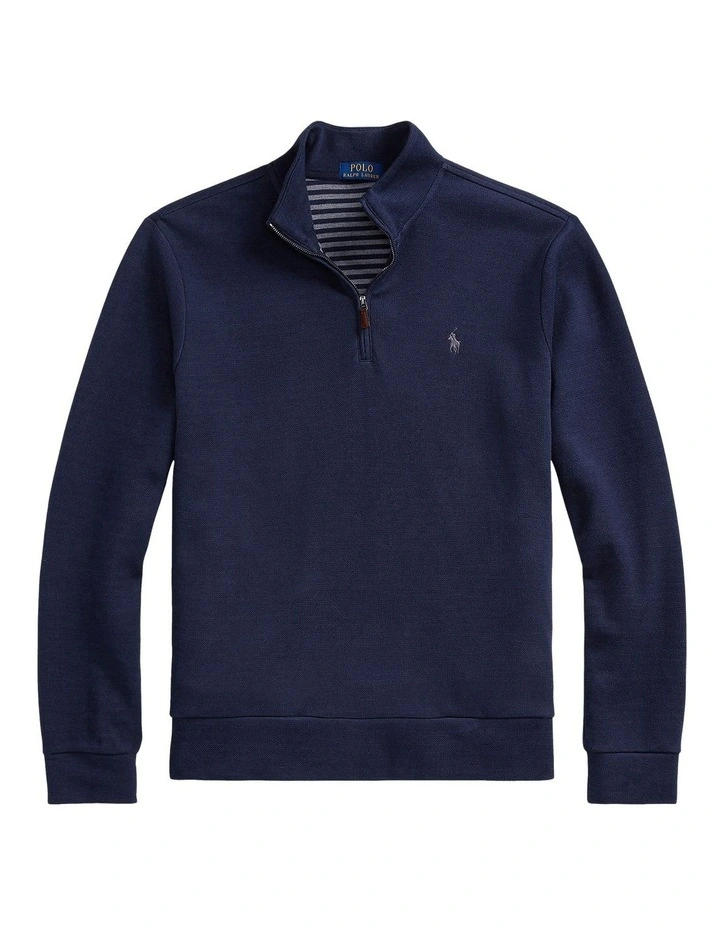 Double-Knit Mesh Quarter-Zip Pullover in Blue image 4