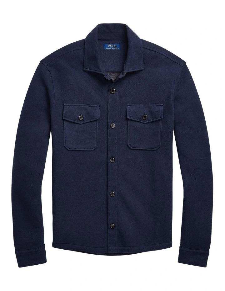 Double-Knit Mesh Overshirt in Navy image 4