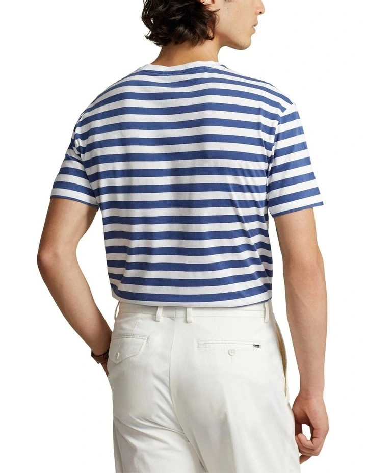 Custom Slim Fit Striped Jersey T-Shirt in Blue image 2