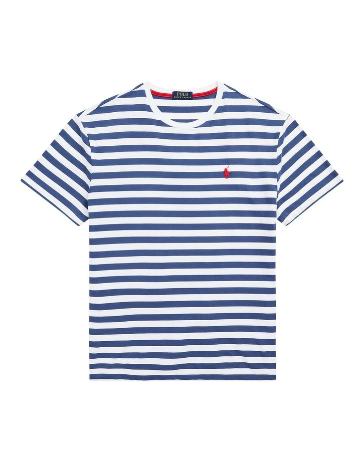 Custom Slim Fit Striped Jersey T-Shirt in Blue image 4