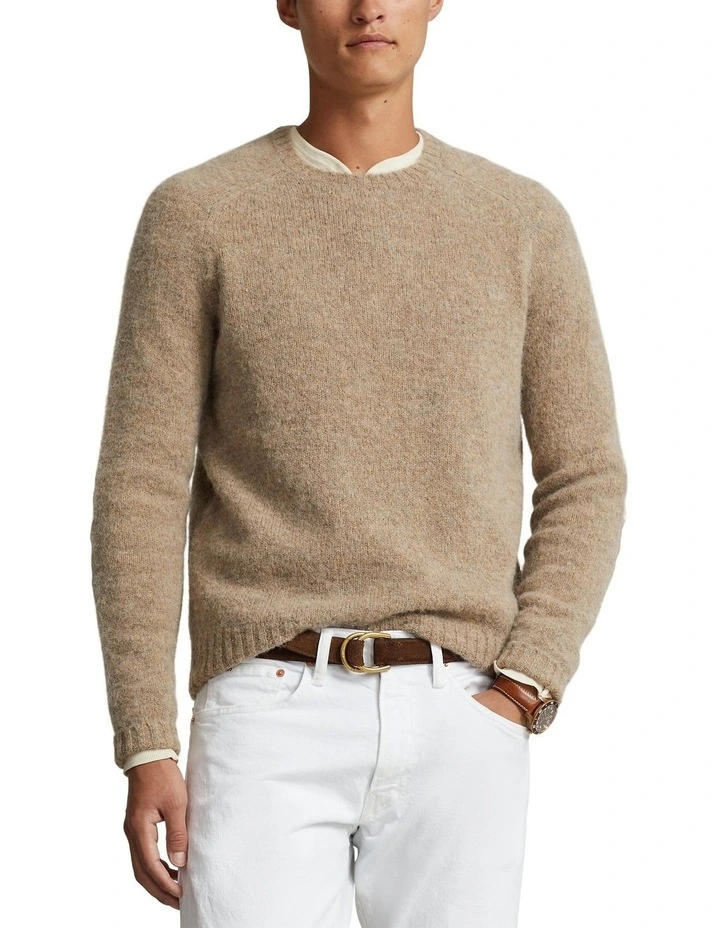 Suede-Patch Crewneck Sweater in Brown image 1