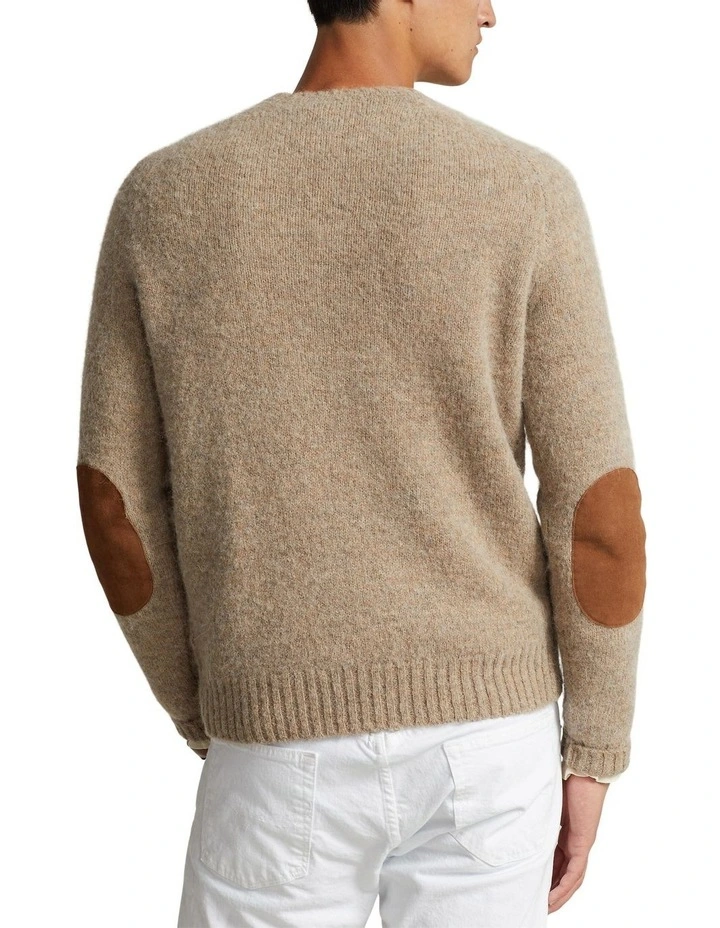 Suede-Patch Crewneck Sweater in Brown image 2
