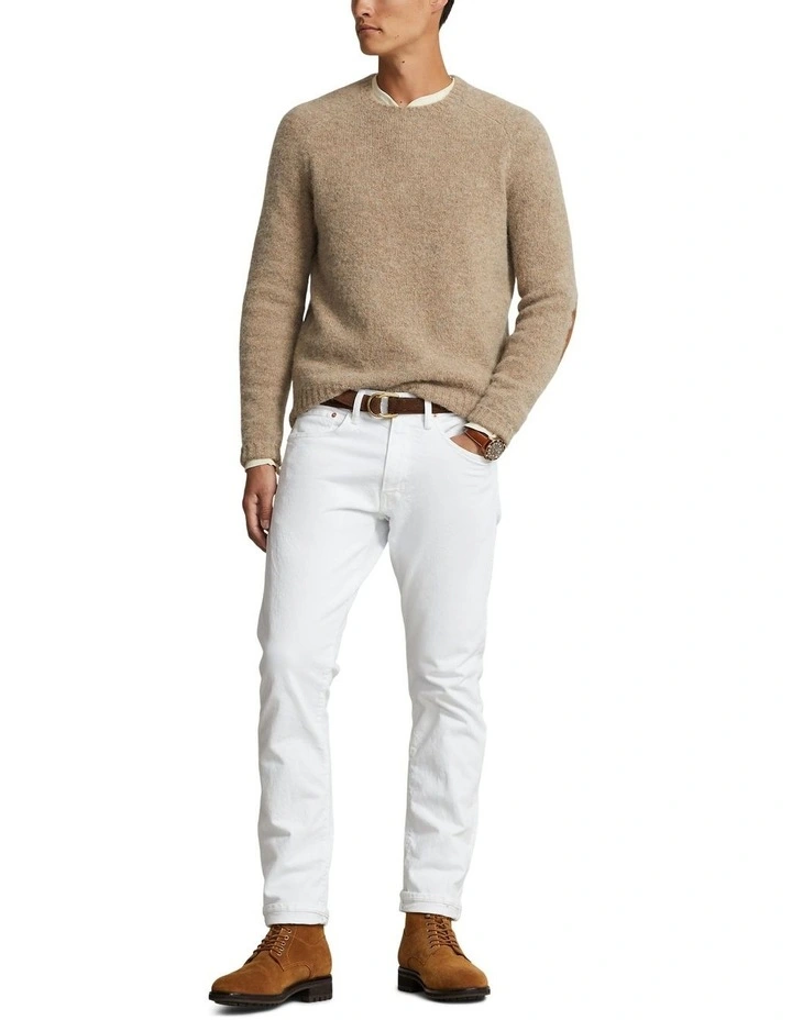 Suede-Patch Crewneck Sweater in Brown image 3
