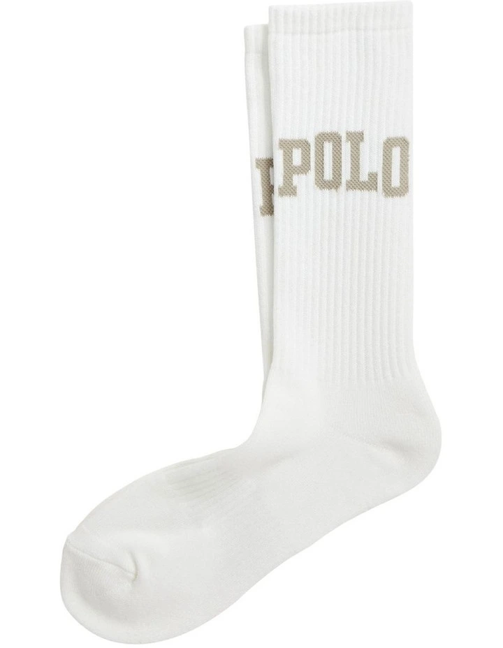 Tonal Logo Cotton-Blend Crew Socks in White image 1