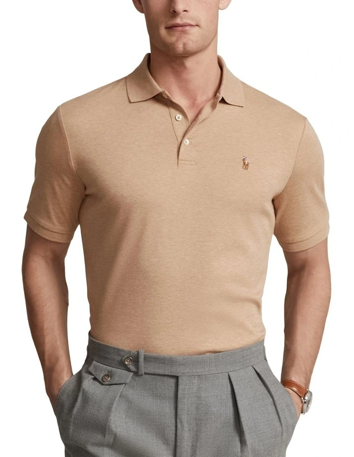 Classic Fit Soft Cotton Polo Shirt in Beige image 1