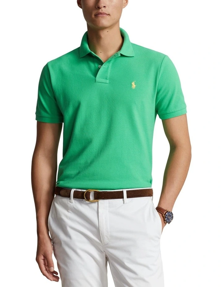 Custom Slim Fit Mesh Polo Shirt in Green image 1
