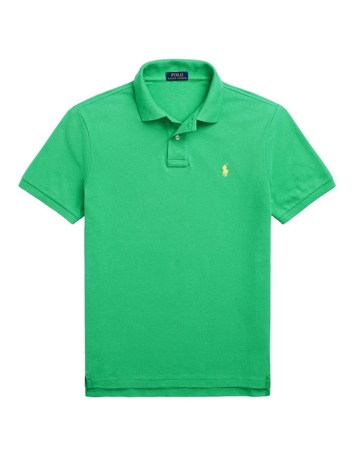 Custom Slim Fit Mesh Polo Shirt in Green image 4