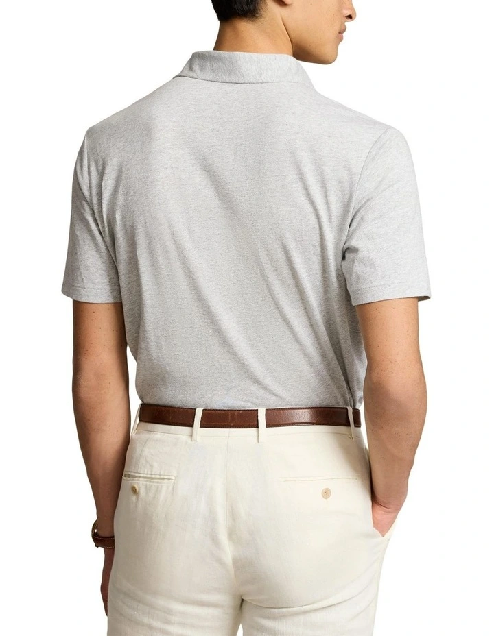 Classic Fit Cotton-Linen Mesh Polo Shirt in Grey image 2