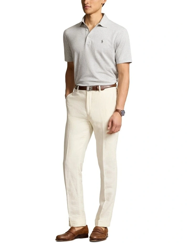 Classic Fit Cotton-Linen Mesh Polo Shirt in Grey image 3