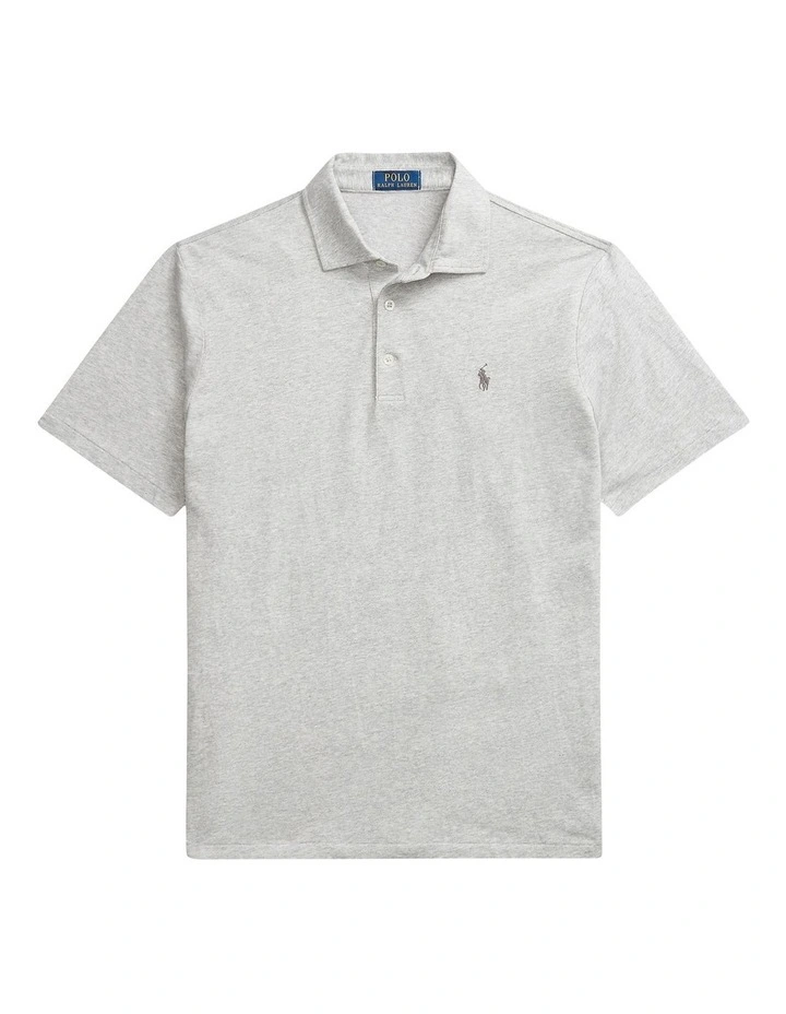 Classic Fit Cotton-Linen Mesh Polo Shirt in Grey image 4