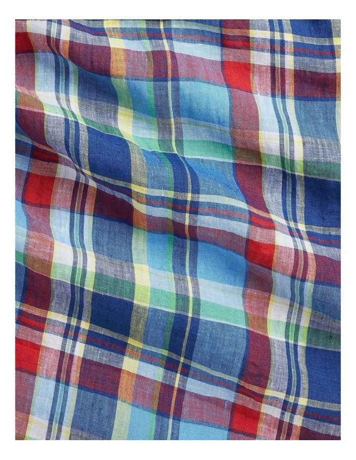 Classic Fit Plaid Linen Shirt in Blue image 3