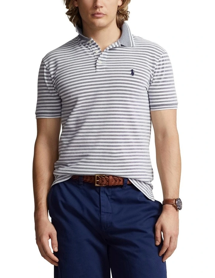 Custom Slim Fit Stretch Mesh Polo Shirt in Navy image 1
