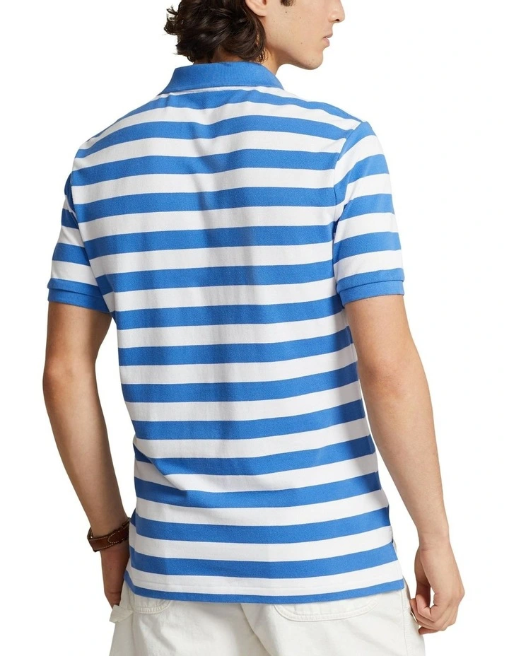 Custom Slim Fit Striped Mesh Polo Shirt in Blue image 2