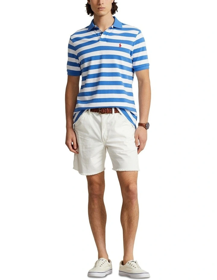 Custom Slim Fit Striped Mesh Polo Shirt in Blue image 3