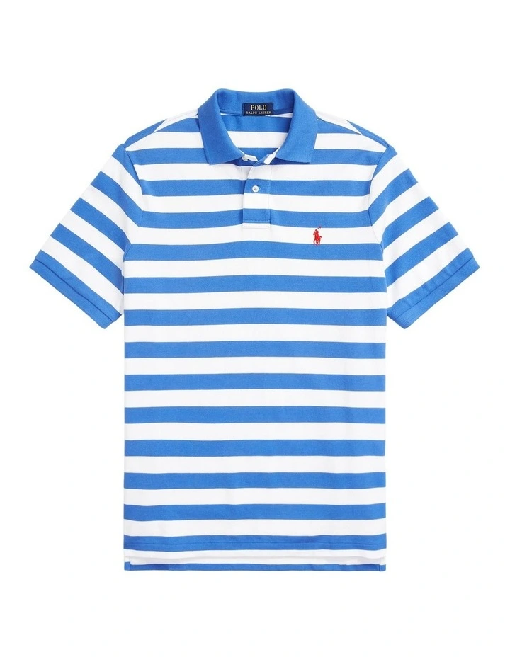 Custom Slim Fit Striped Mesh Polo Shirt in Blue image 4