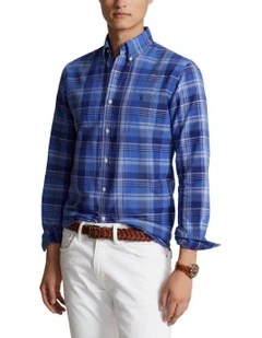 Classic Fit Plaid Oxford Shirt in Blue