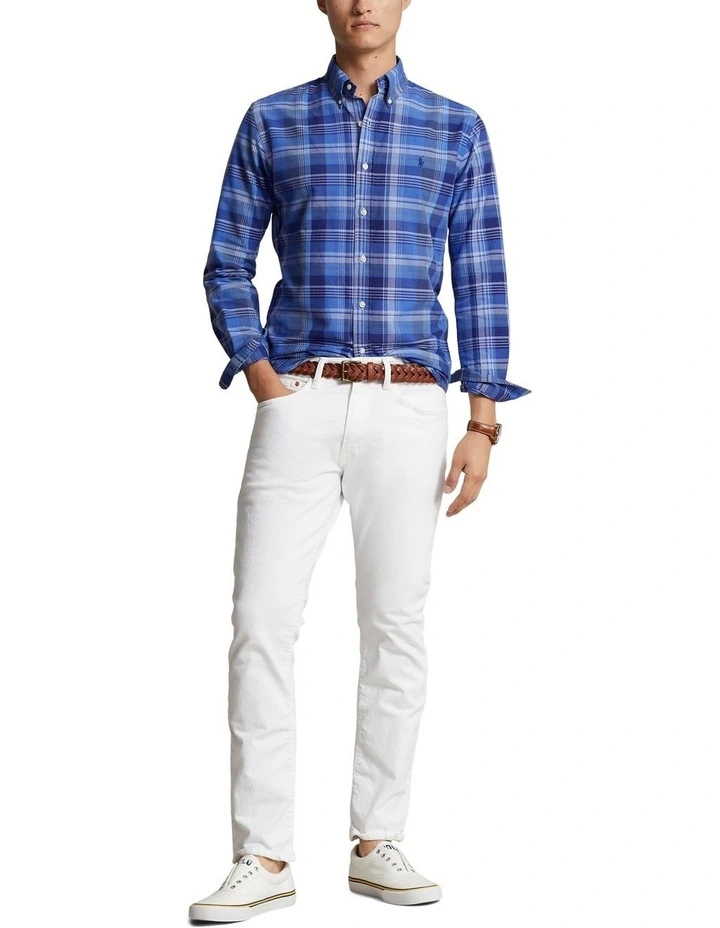 Classic Fit Plaid Oxford Shirt in Blue image 3