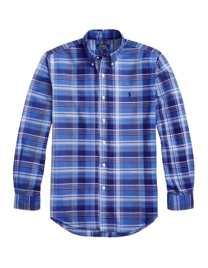 Classic Fit Plaid Oxford Shirt in Blue image 4