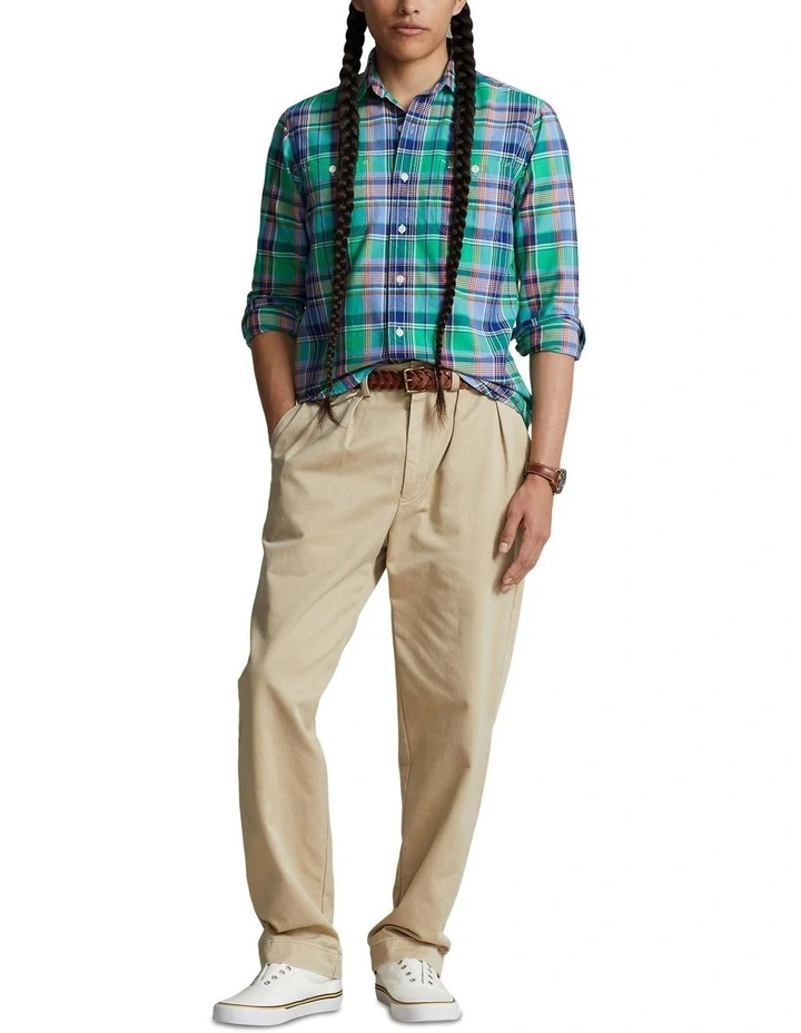 Classic Fit Plaid Oxford Workshirt in Green image 3