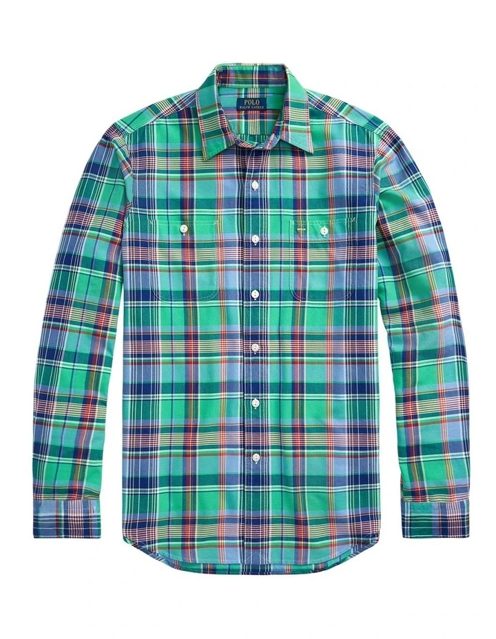 Classic Fit Plaid Oxford Workshirt in Green image 4