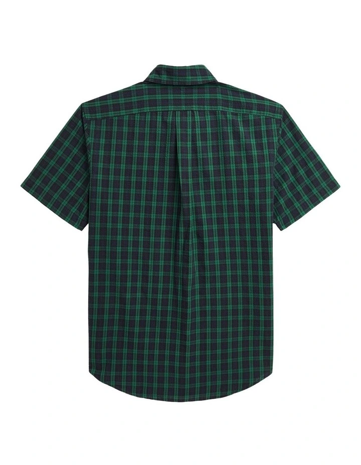 Classic Fit Plaid Seersucker Shirt in Green image 2