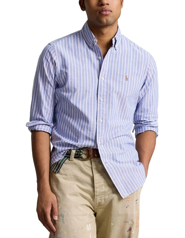 Classic Fit Striped Oxford Shirt in Blue image 1