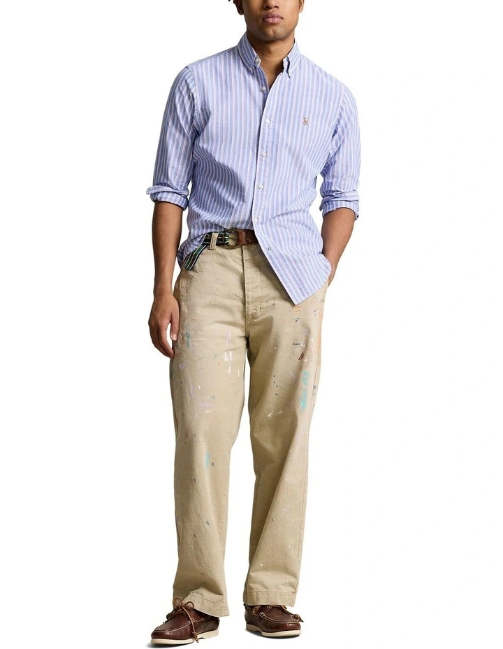 Classic Fit Striped Oxford Shirt in Blue image 3