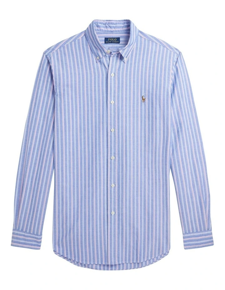 Classic Fit Striped Oxford Shirt in Blue image 4