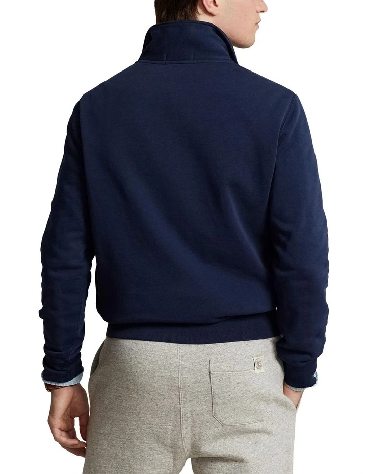 Fleece Collared Quarter-Zip Sweatshirt in Navy image 2