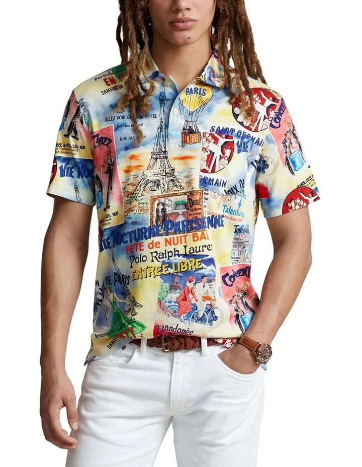 Standard Fit Printed Jersey Polo Shirt in Multi image 1