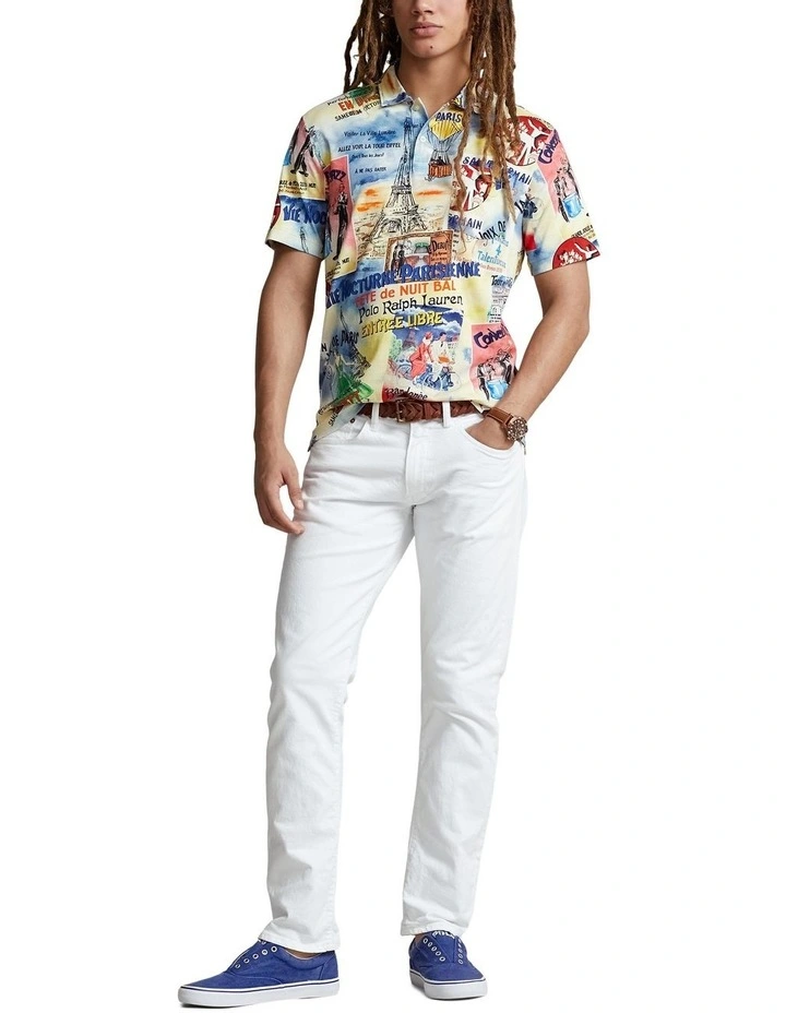 Standard Fit Printed Jersey Polo Shirt in Multi image 3