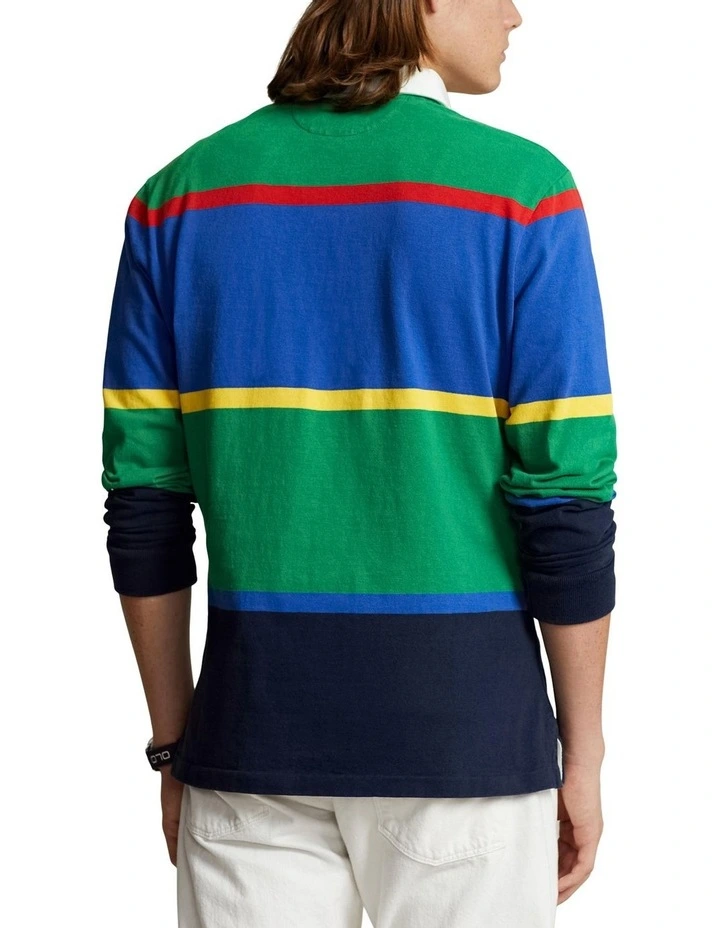 Classic Fit Striped Jersey Rugby Shirt in Green image 2