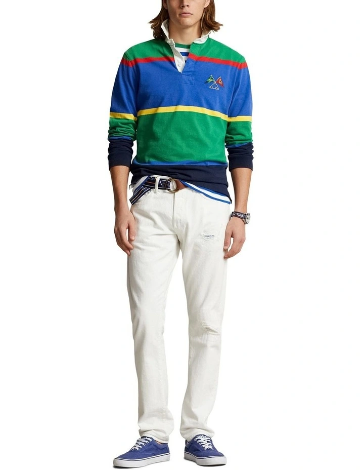 Classic Fit Striped Jersey Rugby Shirt in Green image 3