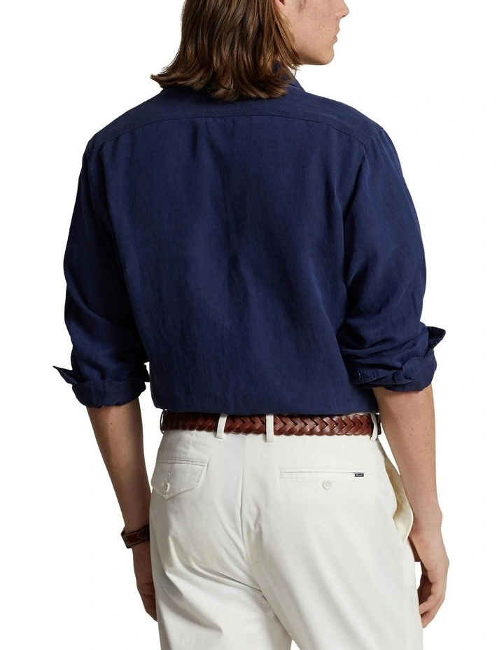 Classic Fit Linen-Silk Twill Workshirt in Navy image 2