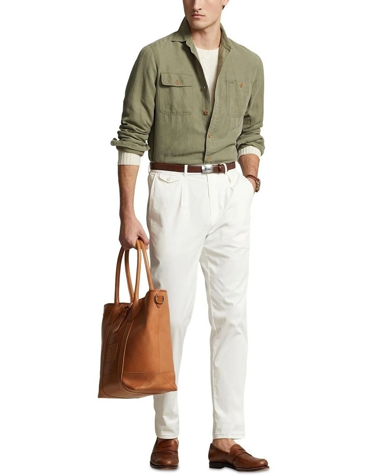 Classic Fit Linen-Silk Twill Workshirt in Green image 3