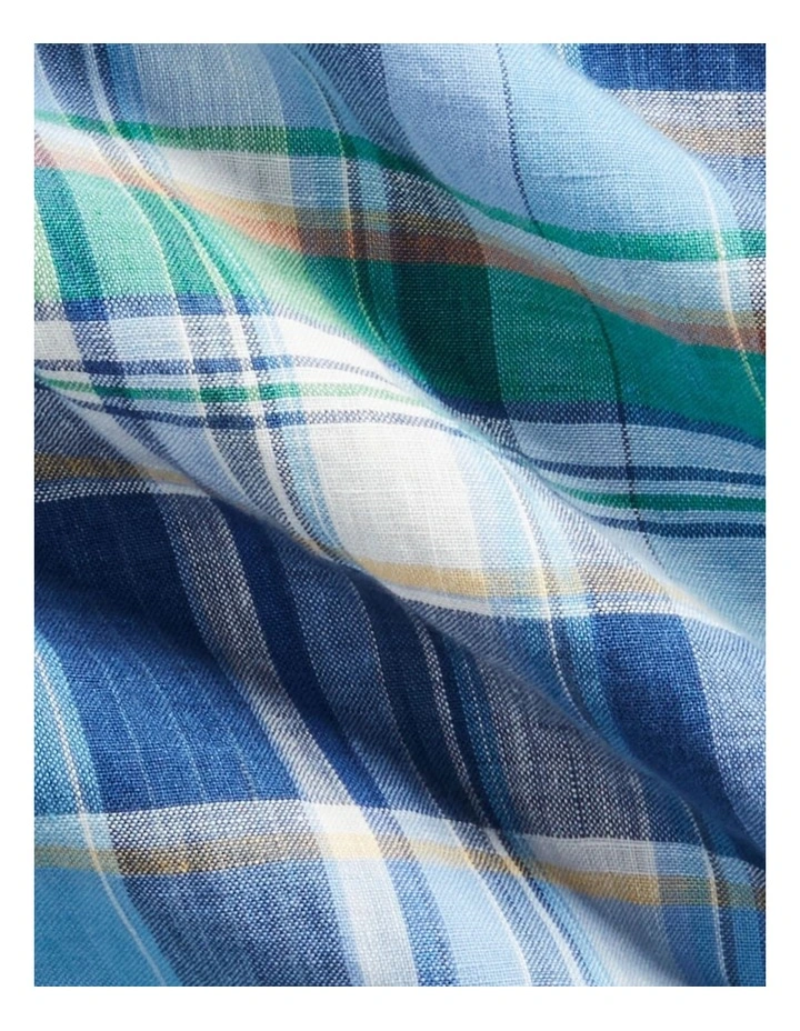 Classic Fit Plaid Linen Shirt in Blue image 5