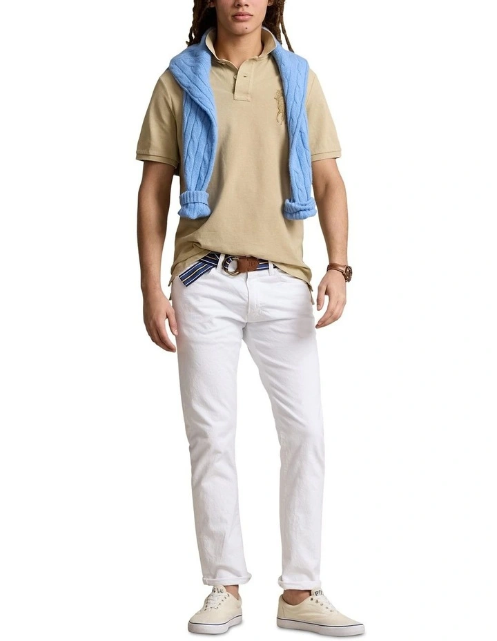 Classic Fit Big Pony Mesh Polo Shirt in Beige image 3