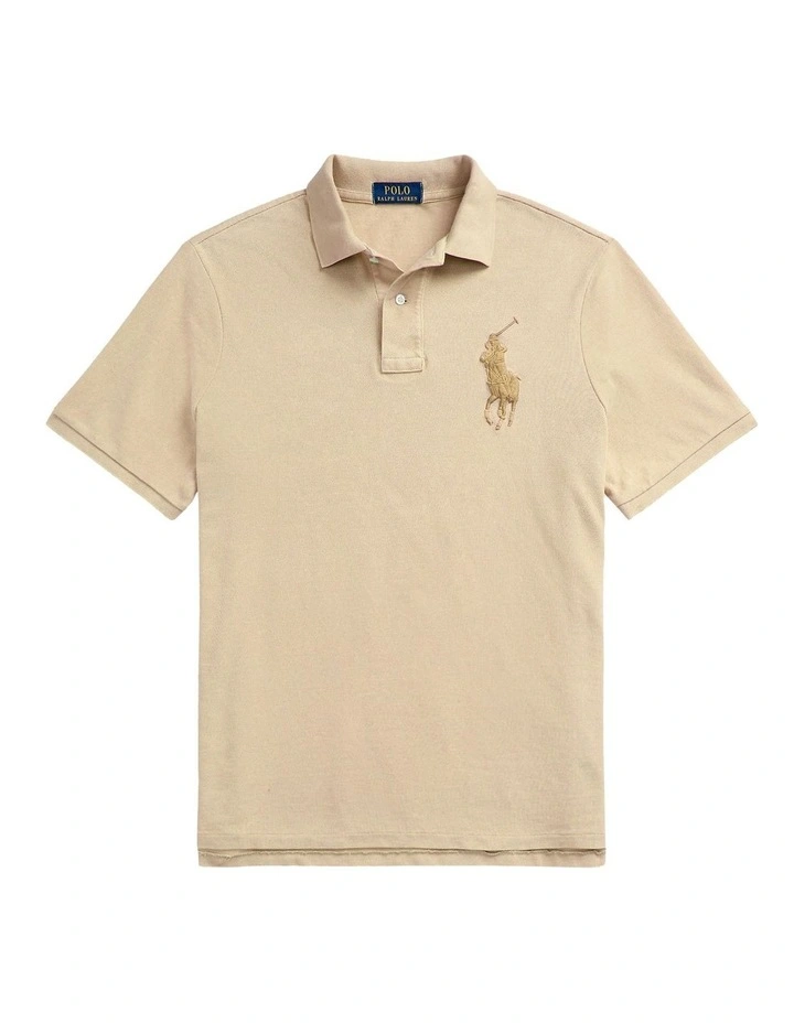 Classic Fit Big Pony Mesh Polo Shirt in Beige image 4