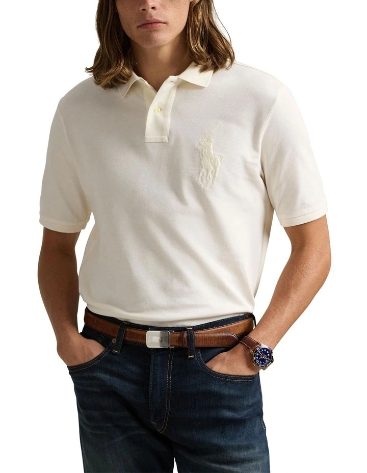 Classic Fit Big Pony Mesh Polo Shirt in Natural image 1