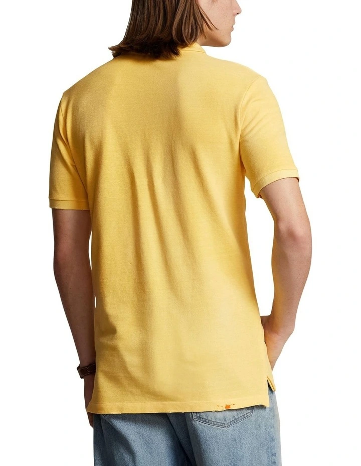 Classic Fit Garment-Dyed Mesh Polo Shirt in Yellow image 2