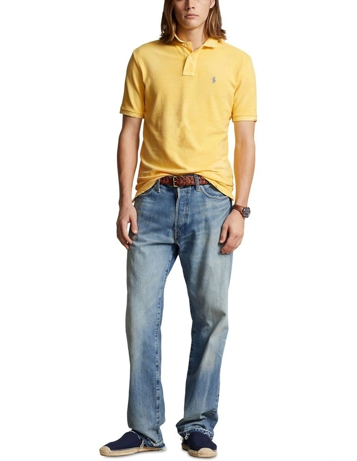 Classic Fit Garment-Dyed Mesh Polo Shirt in Yellow image 3