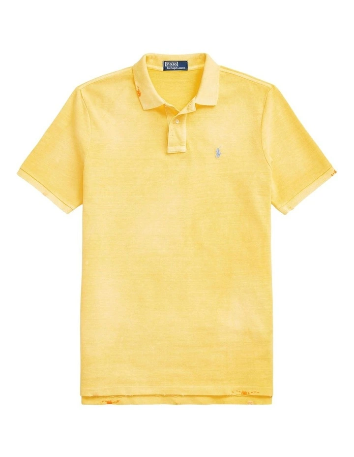 Classic Fit Garment-Dyed Mesh Polo Shirt in Yellow image 4