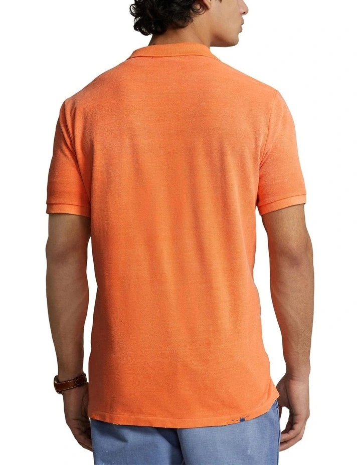 Classic Fit Garment-Dyed Mesh Polo Shirt in Orange image 2