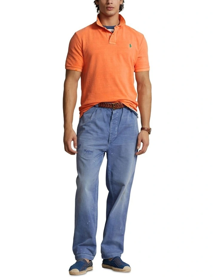 Classic Fit Garment-Dyed Mesh Polo Shirt in Orange image 3