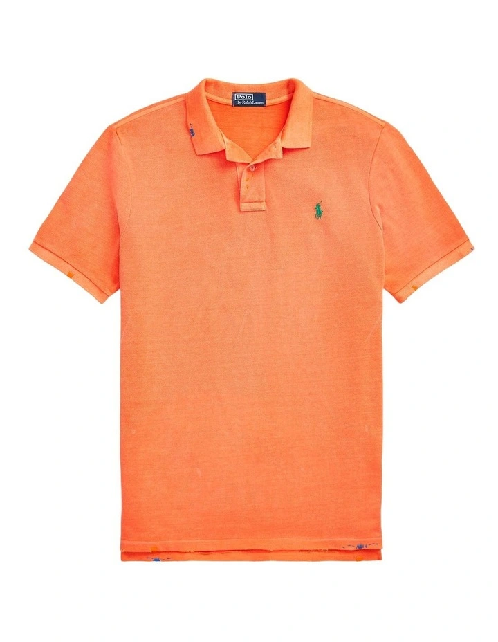 Classic Fit Garment-Dyed Mesh Polo Shirt in Orange image 4