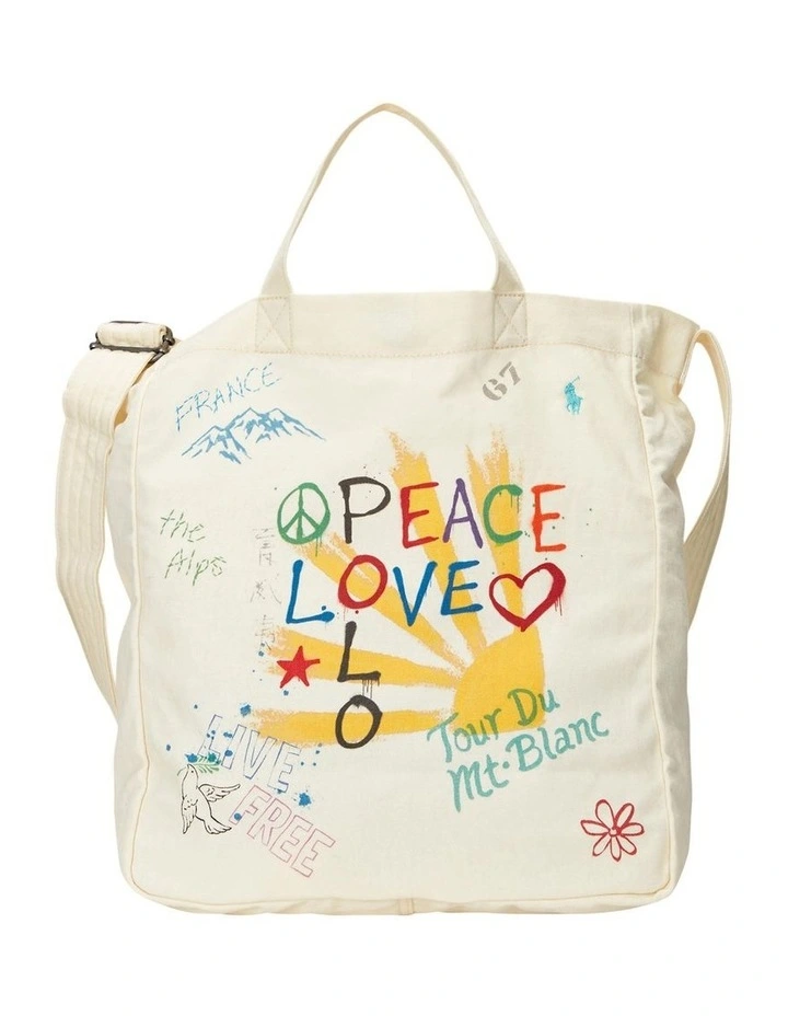 Peace Love Polo Canvas Shopper Tote in White image 1