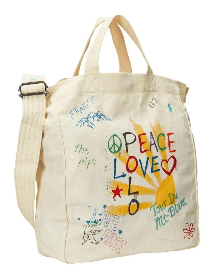 Peace Love Polo Canvas Shopper Tote in White image 3